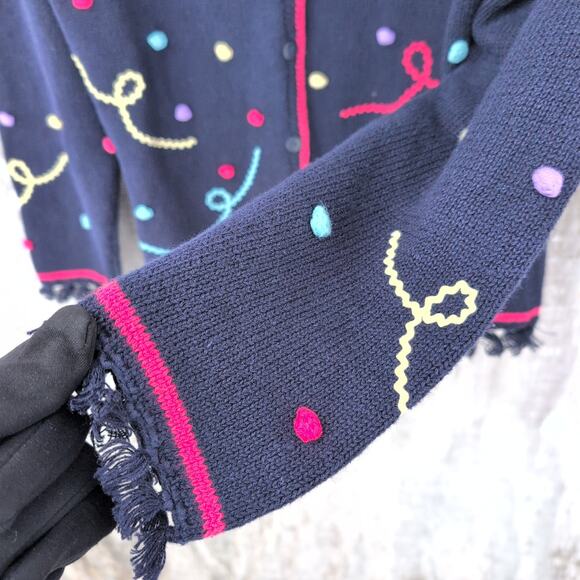 Vtg Christopher & Bank HandEmbroidered WhimsicalKnit ButtonUp Cardigan Women's L - Picture 3 of 9